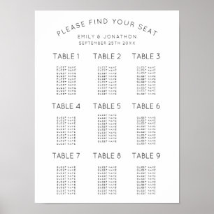 Einfache Schwarz-Weiß-Hochzeitstabelle Poster