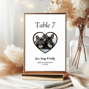 Einfache Schwarz-Weiß-Hunde-Foto-Hochzeit  Tischnummer
