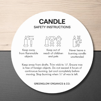 Einfache Schwarz-Weiß-Icons Candle Safety Label Runder Aufkleber