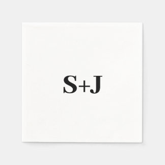 Einfache Schwarz-Weiß-Initialen Hochzeit Serviette