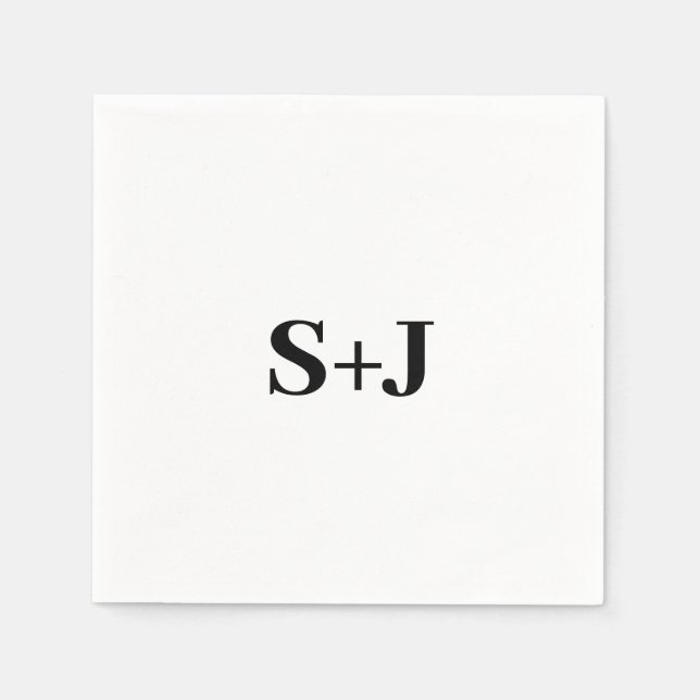 Einfache Schwarz-Weiß-Initialen Hochzeit Serviette (Vorderseite)