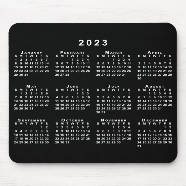 Einfache Schwarz-Weiß-Kalender 2023 Mousepad (Vorne)