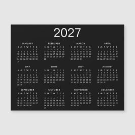 Einfache Schwarz-Weiß-Kalender 2025 Magnetkarte