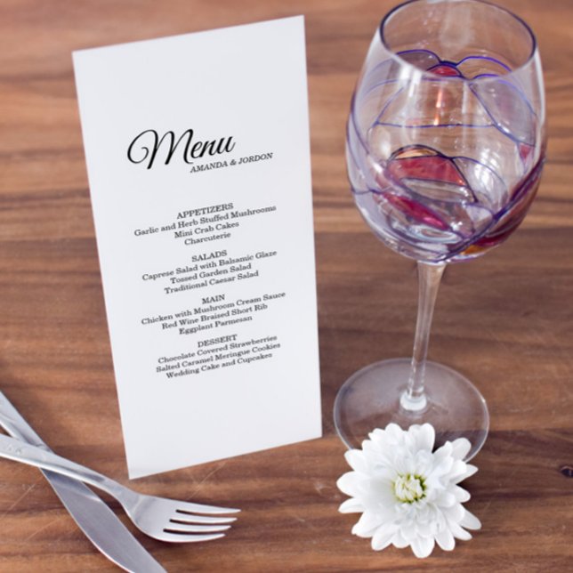 Einfache Schwarz-Weiß-Kalligrafie-Hochzeitsmenü Menükarte (Von Creator hochgeladen)