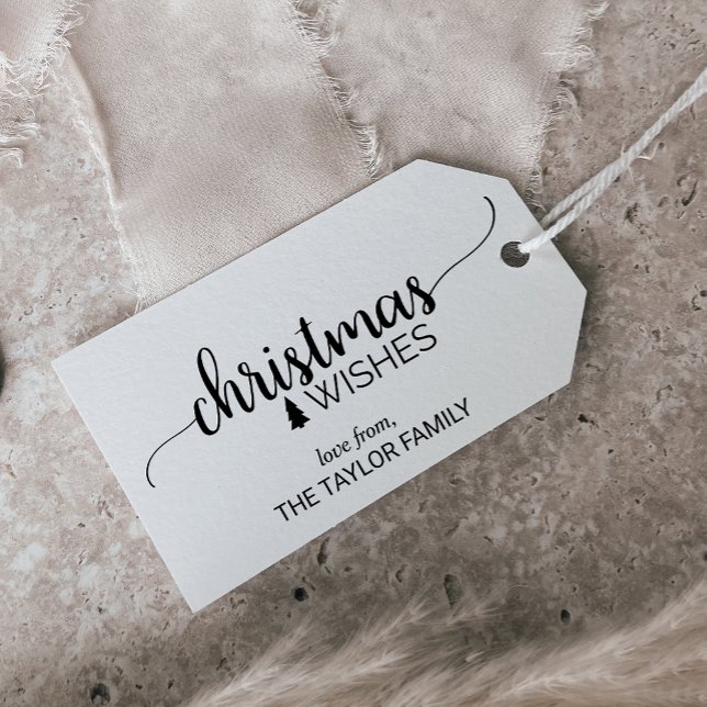 Einfache Schwarz-Weiß-Kalligrafie Weihnachten Geschenkanhänger (Von Creator hochgeladen)