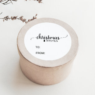 Einfache Schwarz-Weiß-Kalligrafie Weihnachtsname Runder Aufkleber