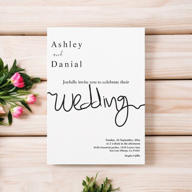 Einfache Schwarz-Weiß-Kalligraphie Elegante Hochze Einladung (Von Creator hochgeladen)