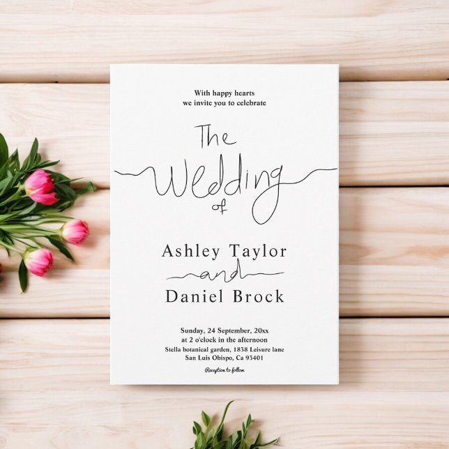 Einfache Schwarz-Weiß-Kalligraphie Elegante Hochze Einladung (Von Creator hochgeladen)