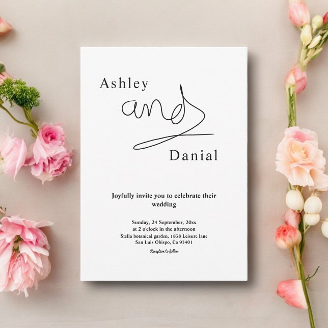 Einfache Schwarz-Weiß-Kalligraphie Elegante Hochze Einladung (Von Creator hochgeladen)