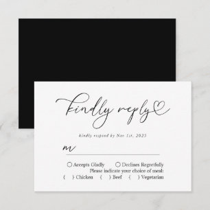 Einfache Schwarz-Weiß-Kalligraphie RSVP Karte