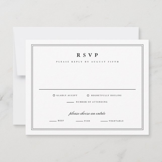 Einfache Schwarz-Weiß-Klassik-Hochzeit RSVP Karte (Vorderseite)