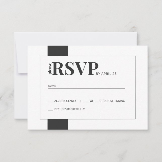 Einfache Schwarz-Weiß kühnen minimale Hochzeit RSV RSVP Karte (Vorderseite)