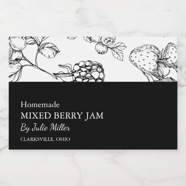 Einfache Schwarz-Weiß-Mischung aus Berry-Jam-Label Lebensmitteletikett (Einzelnes Label)