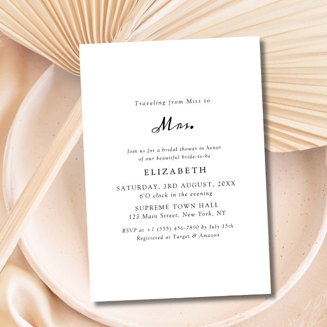 Einfache Schwarz-Weiß-Miss an Frau Brautparty Einladung (Von Creator hochgeladen)