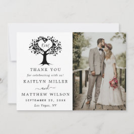 Einfache Schwarz-Weiß-Monogram-Herz-Hochzeit Dankeskarte