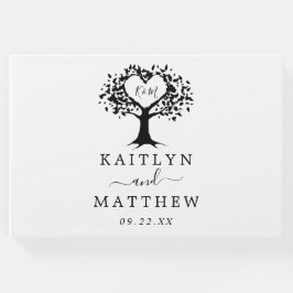 Einfache Schwarz-Weiß-Monogram-Herz-Hochzeit Gästebuch