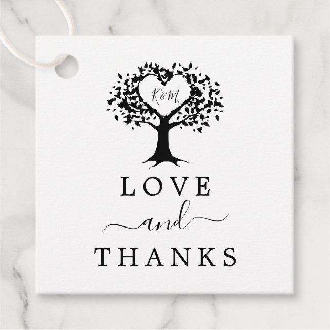 Einfache Schwarz-Weiß-Monogram-Herz-Hochzeit Geschenkanhänger (Vorderseite)