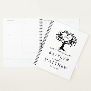 Einfache Schwarz-Weiß-Monogram-Herz-Hochzeit Planer