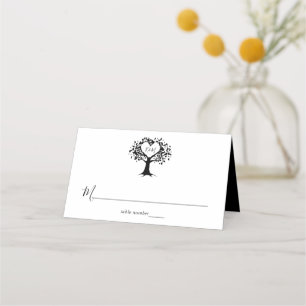 Einfache Schwarz-Weiß-Monogram-Herz-Hochzeit Platzkarte
