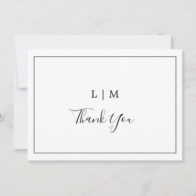 Einfache Schwarz-Weiß-Monogramm-Elegante Hochzeit Dankeskarte (Vorderseite)