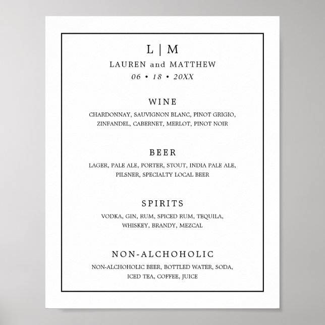 Einfache Schwarz-Weiß-Monogramm-Elegante Hochzeit Poster (Vorne)