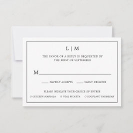 Einfache Schwarz-Weiß-Monogramm-Elegante Hochzeit RSVP Karte