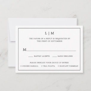 Einfache Schwarz-Weiß-Monogramm-Elegante Hochzeit RSVP Karte
