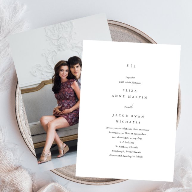 Einfache Schwarz-Weiß-Monogramm-Foto-Hochzeit Einladung (Von Creator hochgeladen)