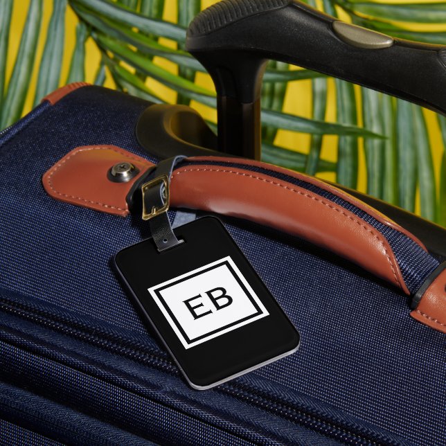 Einfache Schwarz-Weiß-Monogramm-Gepäckanhänger Gepäckanhänger (Vorderseite Insitu 1)