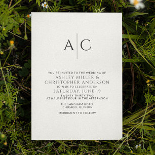 Einfache Schwarz-Weiß-Monogramm-Hochzeit Einladung