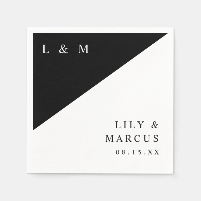 Einfache Schwarz-Weiß-Monogramm-Hochzeit Serviette (Vorderseite)
