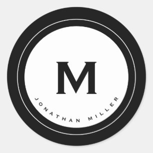 Einfache Schwarz-Weiß-Monogramm, Initial & Name Runder Aufkleber