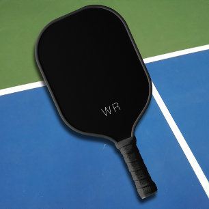 Einfache Schwarz-Weiß-Monogramm-Initialen Pickleball Schläger