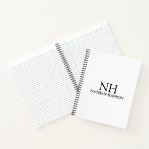 Einfache Schwarz-Weiß-Monogramm modern Notizbuch
