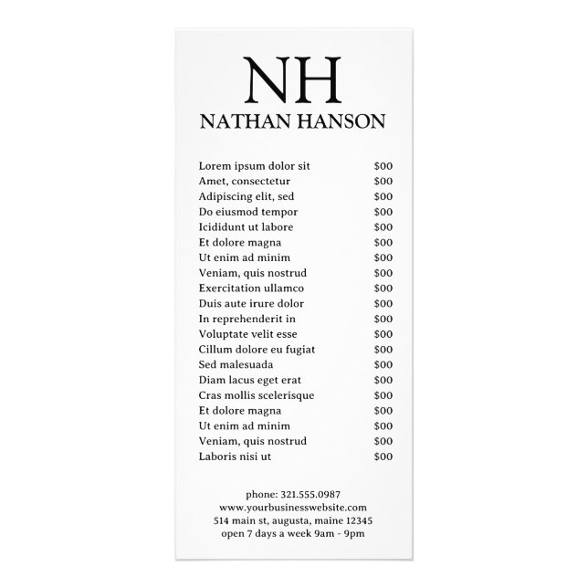 Einfache Schwarz-Weiß-Monogramm modern Werbekarte (Vorne)