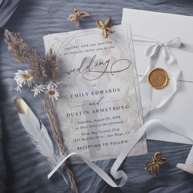 Einfache Schwarz-Weiß-Overlay-Foto-Hochzeit Einladung (Von Creator hochgeladen)