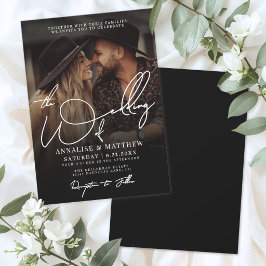 Einfache Schwarz-Weiß-Overlay-Foto-Hochzeit Einladung