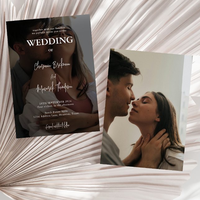 Einfache Schwarz-Weiß-Overlay-Foto-Hochzeit Einladung (Von Creator hochgeladen)