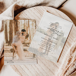 Einfache Schwarz-Weiß-Overlay-Foto-Hochzeit Einladung