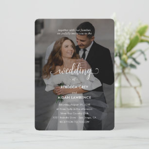 Einfache Schwarz-Weiß-Overlay-Foto-Hochzeit Einladung