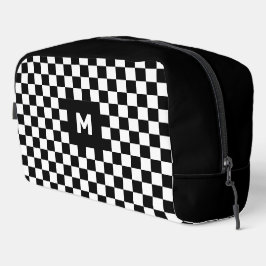 Einfache Schwarz-Weiß-Prüfmuster-Monogramm Waschbeutel
