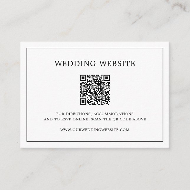 Einfache Schwarz-Weiß-QR-Code Elegante Hochzeit Begleitkarte (Vorderseite)
