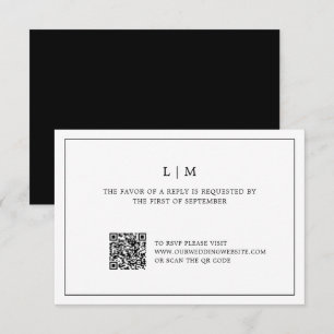 Einfache Schwarz-Weiß QR Code Elegante Hochzeit RSVP Karte
