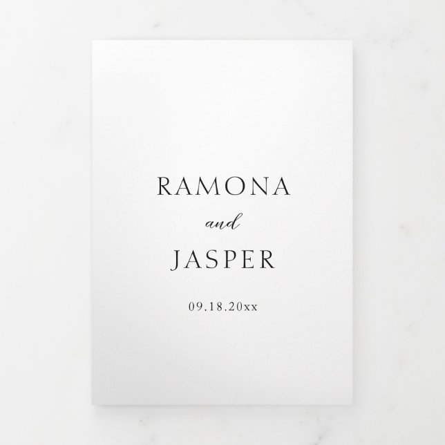 Einfache Schwarz-Weiß-QR-Code Moderne Hochzeit Dreifach Gefaltete Einladung (Cover)