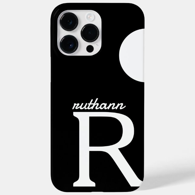 Einfache Schwarz-Weiß-Riesenmonogramm Case-Mate iPhone Hülle (Rückseite)