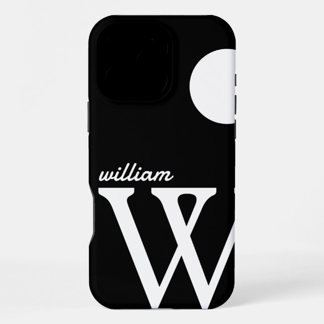 Einfache Schwarz-Weiß-Riesenmonogramm iPhone Hülle (Rückseite)