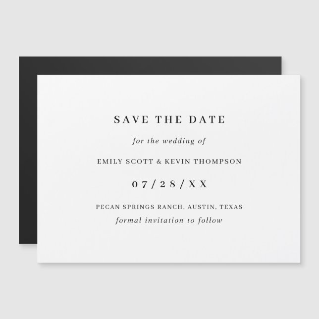 Einfache Schwarz/Weiß Save the Date Minimalistisch Magneteinladung (Vorne/Hinten)