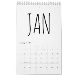 Einfache Schwarz-Weiß-Schrift 2026 Kalender