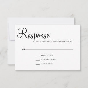 Einfache Schwarz-Weiß-Script-Hochzeit RSVP Karte