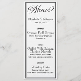 Einfache Schwarz-Weiß-Script-Hochzeitskarte Menükarte